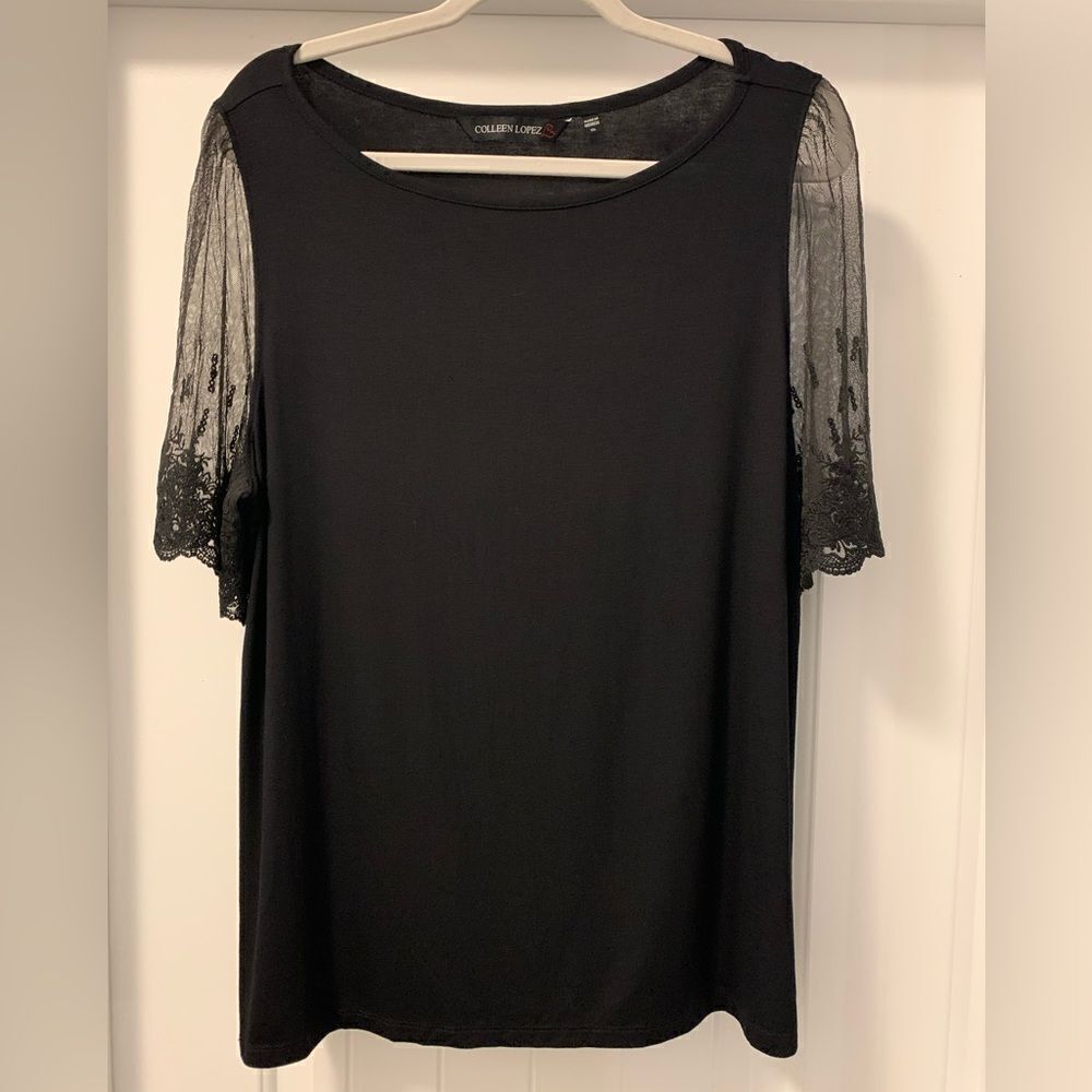Colleen Lopez HSN Lace Short Sleeve Top NWOT Size XL Soft